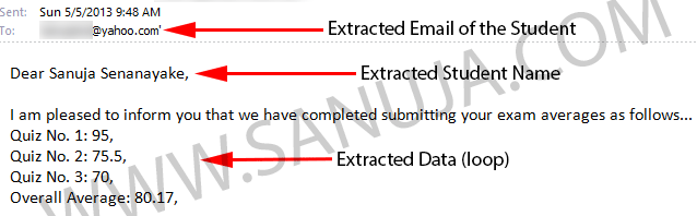 Extract data from rows for email