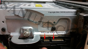 SATA and power connectors on a typical internal hard drive.