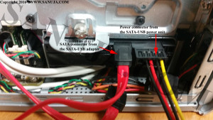 SATA and power connections from the IDE/SATA to USB adapter.