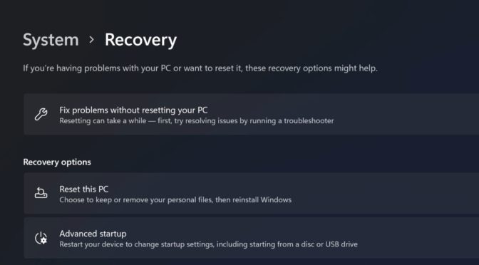 System > Recovery: Reset this PC