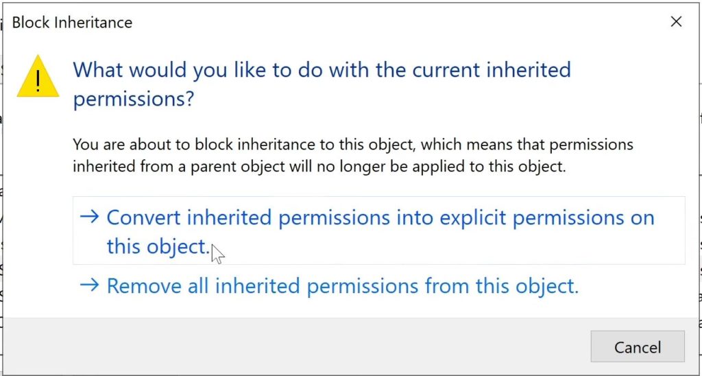 Convert inherited permissions into explicit permissions on this object.