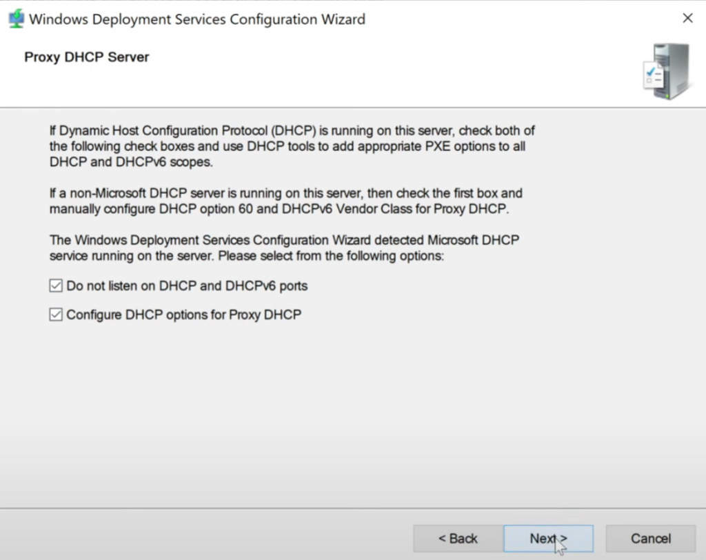 WDS Proxy DHCP Server settings